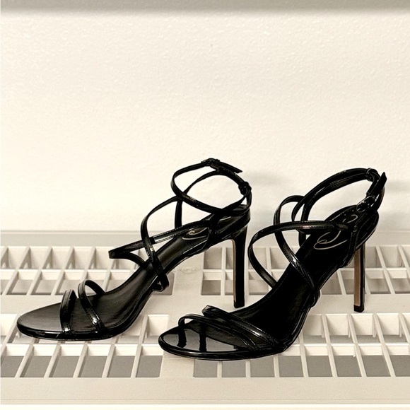 NIB Sam Edelman Delanie Black Patent Strappy Stiletto Heels - Picture 5 of 11